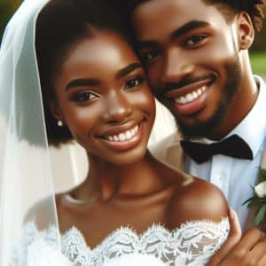 attractive black couple posing for the camera