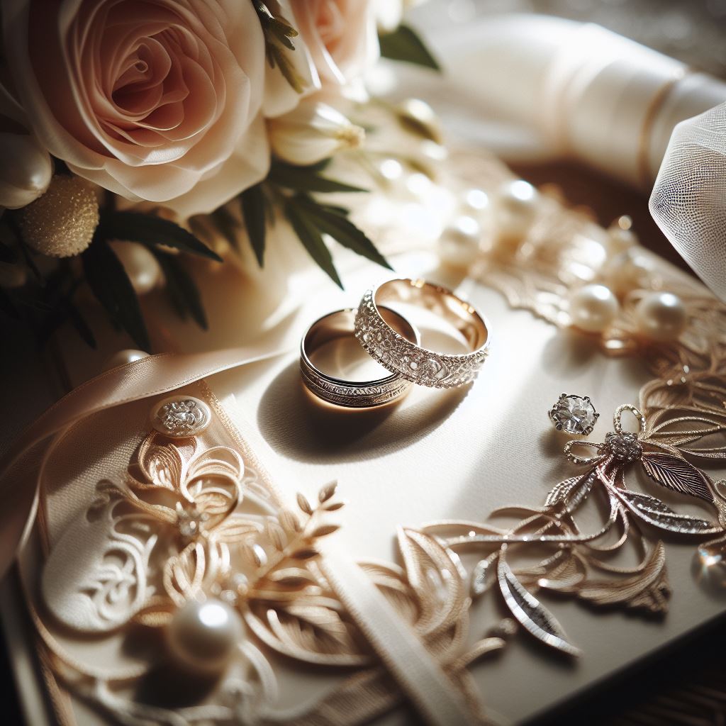 wedding rings on table