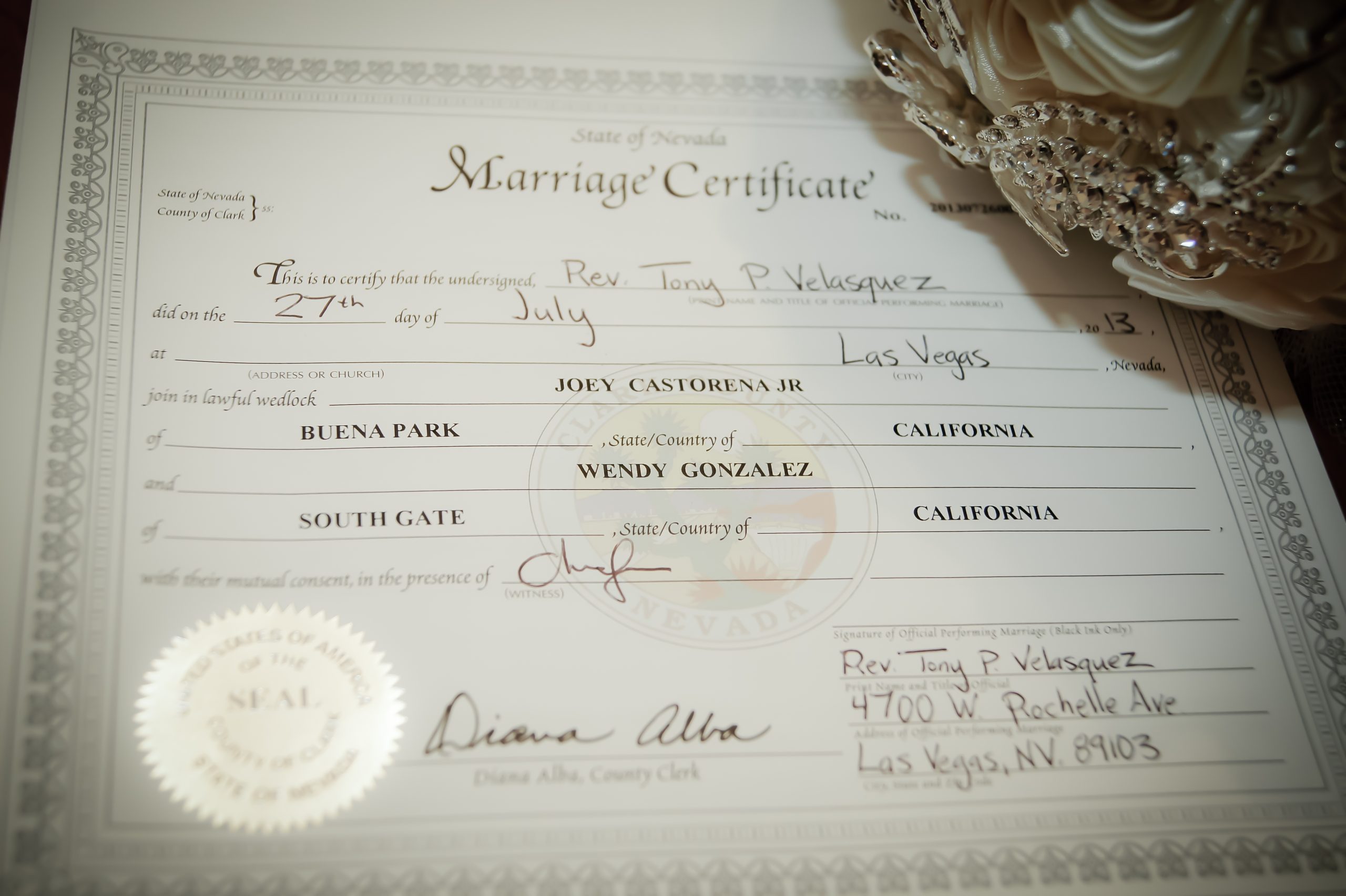 Las Vegas Wedding Certificate
